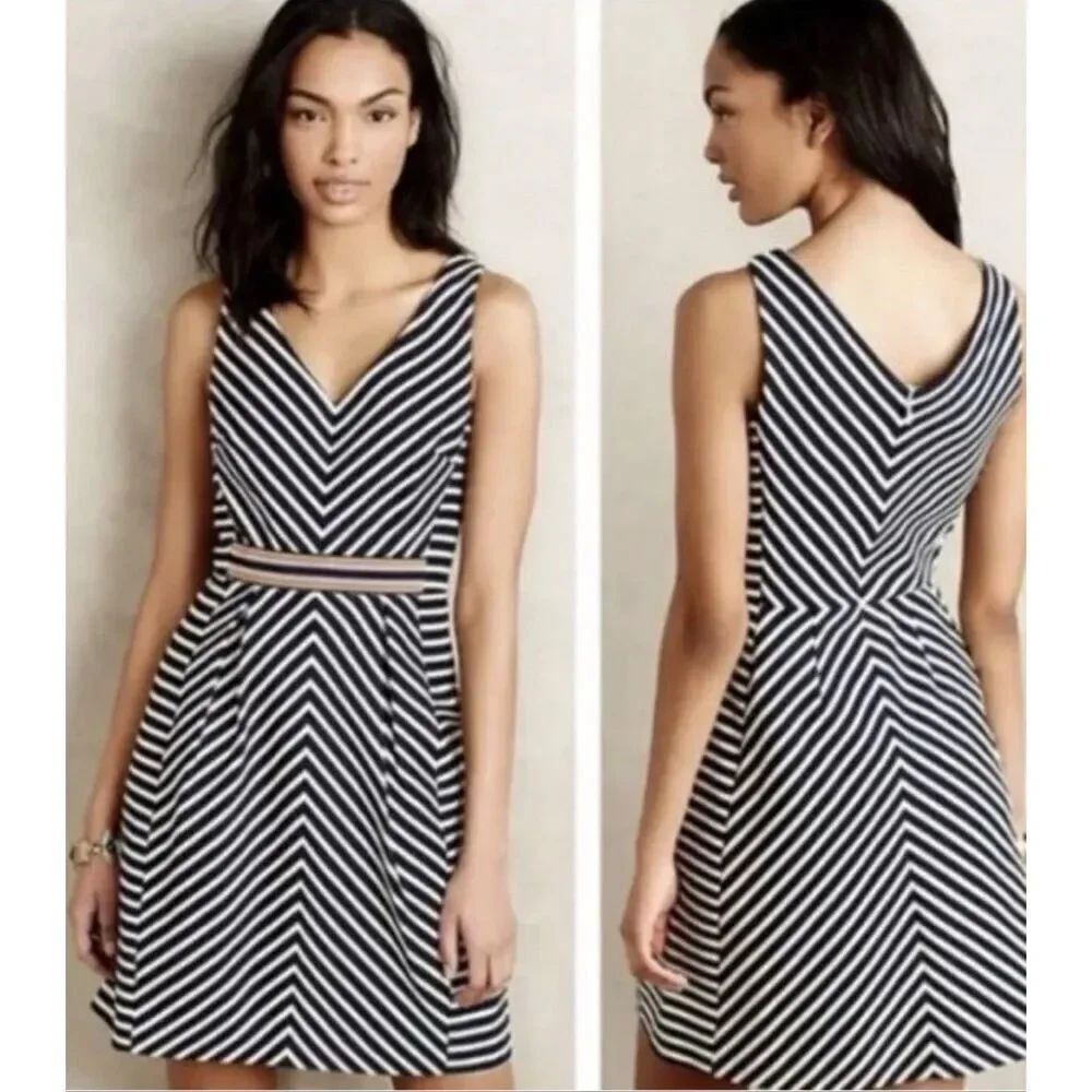 Anthropologie Maeve Mitered Striped Sleeveless Fit & Flare Dress size 4